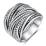 Shefashion Women's Vintage Oxidized Silver Layered Statement Rings Wide Band Rings, 15mm Width,Size 10