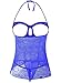 ALLureLove Womens Sexy Sheer Cupless Babydoll Lingerie with Crotchless G String (Blue,XXXL)