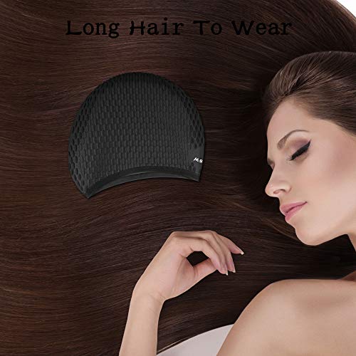 Msicyness Swim Cap for Long/Curly Hair 100% Silicone Swimming Hat for Adult Swimming Pool Laps Latex Rubber Reduce Water Intake Men Women UV Guys Girl Bathing Cap