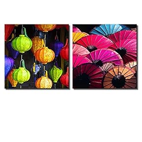 Two Piece Colorful Japanese Lanterns and Umbrellas with...