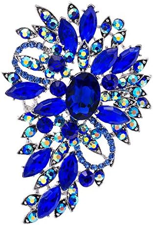 Blue Rhinestone Brooch Women Jewelry Broaches Pins Flower Wedding Bouquet Birthday Gifts 4080