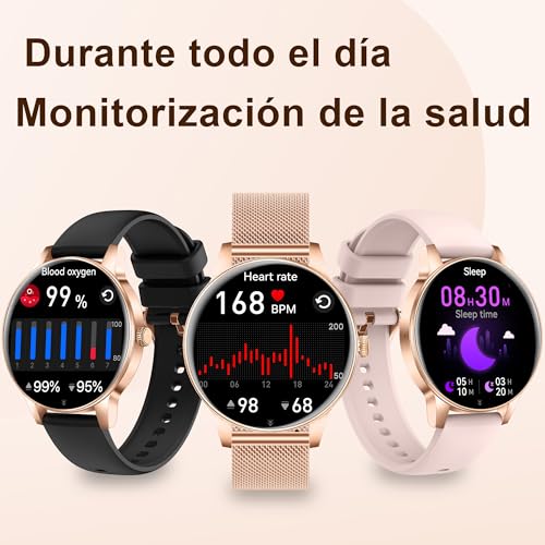 Fitdafit Reloj Inteligente Mujer, 1.27" HD Smartwatch Mujer con Llamadas Bluetooth, IP68 Impermeable Smart Watch con Monitor Sueño, Podómetro, Pulsómetro, 110+ Deportes Relojs Salud para Android iOS