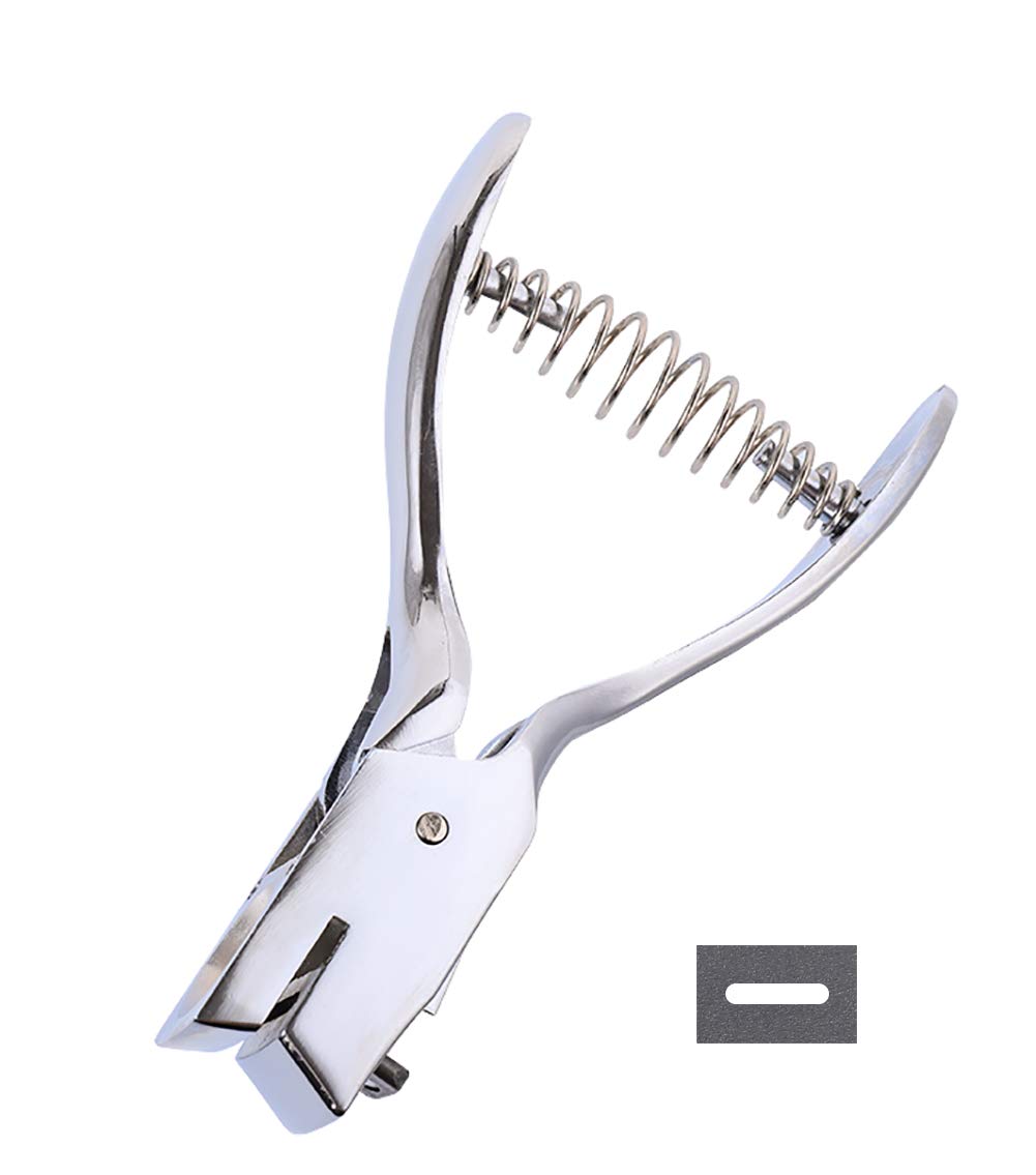 Kucaa Metal Silver Hand-held Slot Hole Punch Pliers for PVC Cards Badge Photo ID Cards 15x3mm