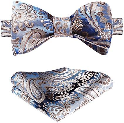 SetSense Men's Paisley Jacquard Woven Self Bow Tie Set One Size Brown / Blue