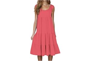 MXALUOB Summer Sundress for Women Casual Sleeveless Flowy Tiered Plus Size Dress Fashion Boho Beach Vacation Dresses S-5XL