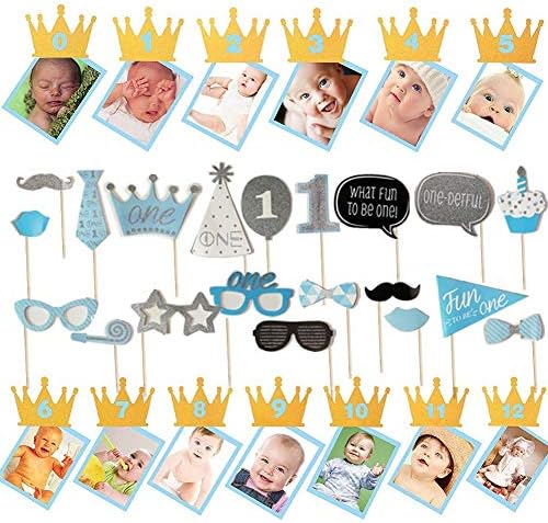 Ohighing 1-12 month photo banner 1st birthday photo frame+ photo booth props kids 1st birthday photo booth props