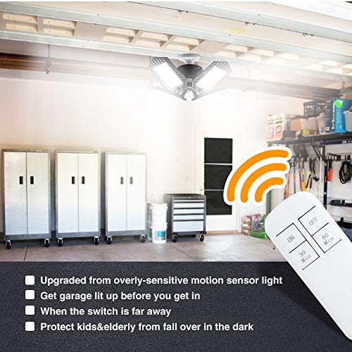 100W Remote-Control-Garage-Lights-Ceiling-LED, Timer Deformable LED Garage Light with 4 Aluminum Panels E26/E27 10000lm for Basement Workshop Laundry Room Garage