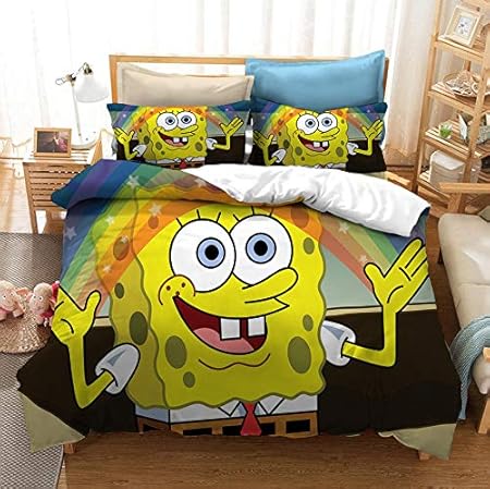 FRECASA Spongebob Squarepants Bedding Duvet Cover Set 3 Piece 3D Print Patrick Star Squidward Tentacles for Kids 1 Duvet Cover with 2 Pillow Shams