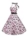 Pink 50s Halter Flock Black Tattoo Rockabilly Party Prom Dress