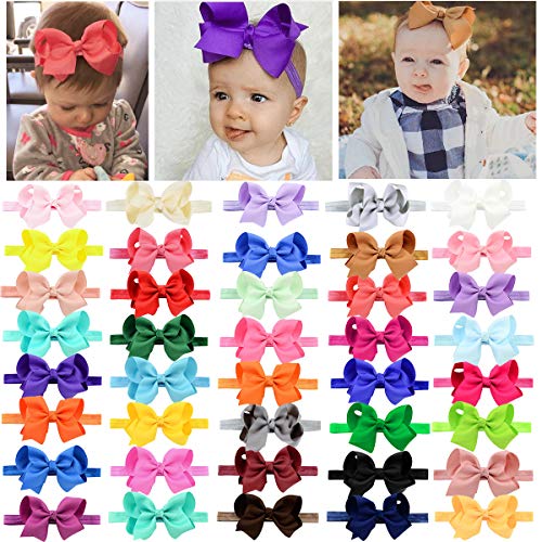 40PCS Baby Grosgrain Ribbon Headbands 4.5Inch Hair Bows Elasict Headband Hair Accessories for Baby Girls Newborns Infantas Toddlers