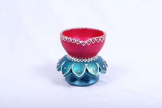 Blue Umbrella Shape Terracotta/Clay Diya Combo of 2, Hand Painted Colors, Reusable Nature and Best for Gifting, Home Decor or in Any Auspicious Occasion Like Diwali (7.5x7.5x17 cm)