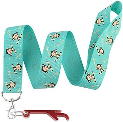 DIY Lovely Monkey Birthday Keychain Keyring Key Chain Holder Lanyard Straps with Mini Silver Steel Spring Clips -with Red Bottle Opener Keychain (Green)