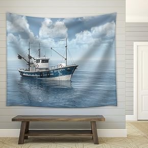 Fishing Trawler - Fabric Wall Tapestry Home Decor - 51x60 inches