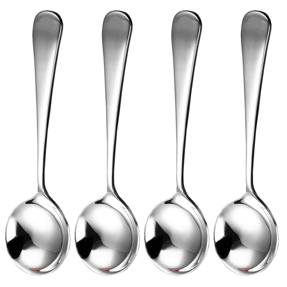 4 Pieces Soup Spoons Serving Spoon Stainless Steel Round Spoons Silverware Dishwasher Safe