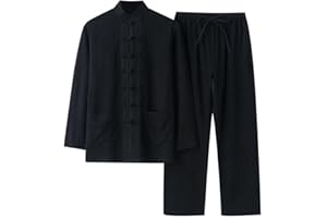 CHLPEYUVCH Unisex Tai Chi Uniform for Beginners Linen Chinese Kung Fu Outfits Long Sleeved Shirt and Pants Set