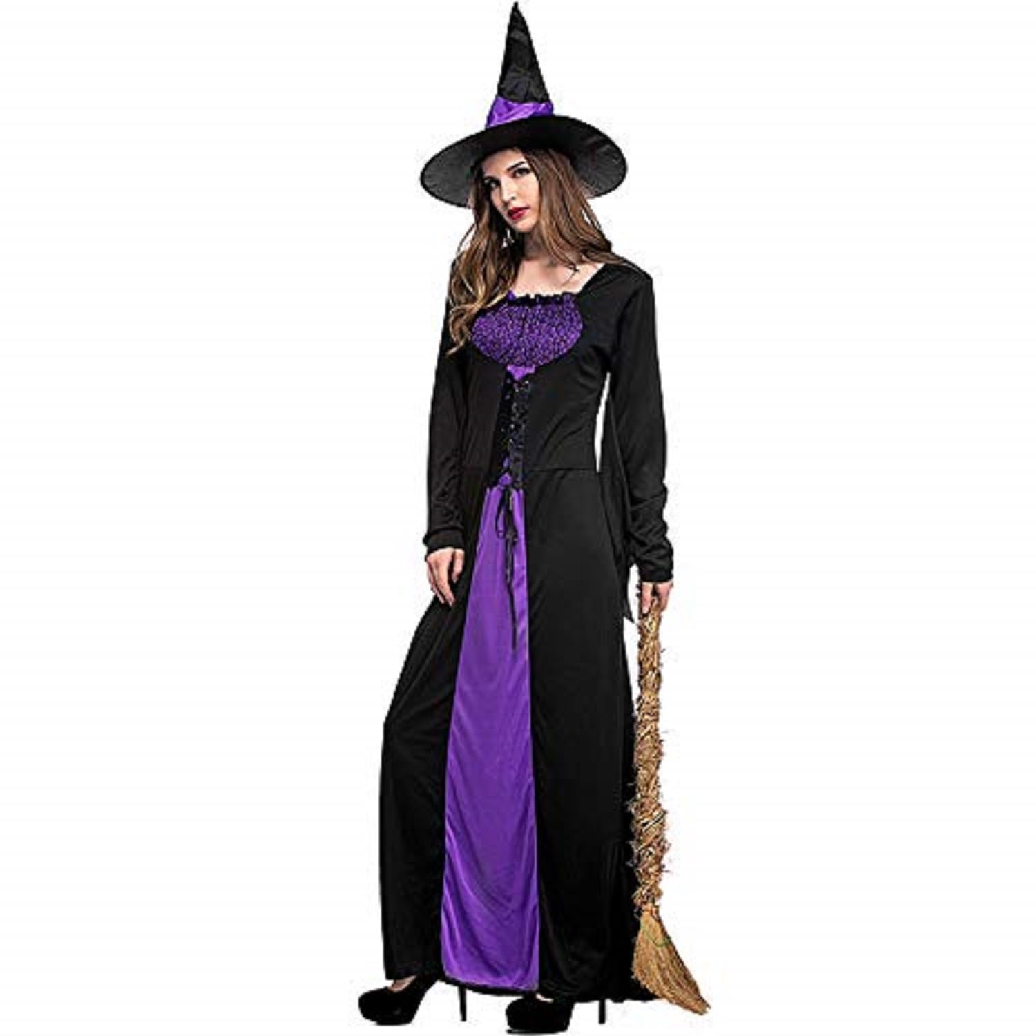 Colorful House Women Wicked Witch Costume, Purple Long Sorceress Classic Dress