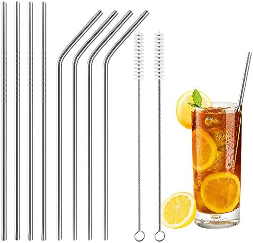 Stainless Steel Straws - Acerich Reusable Metal Drinking Straws for 20 oz & 30 oz Tumbler Rambler Cups, Including 4 Straight and 4 Bent with 2 Cleaning Brushes