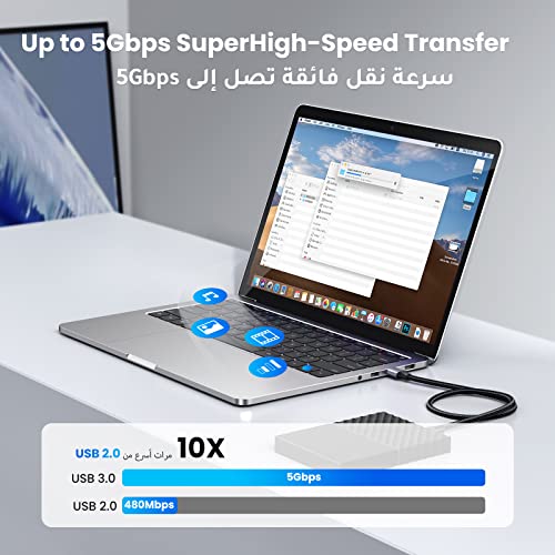 UGREEN USB 3.0 A to A Cable 0.5M 5Gbps USB Male to Male Cord Nylon Braided Wire for Data Transfer Compatible with Hard Drive Enclosures, Printers, Modems, Cameras