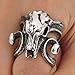 INBLUE Men's Stainless Steel Ring Silver Tone Black Goat Horn Skull Size13