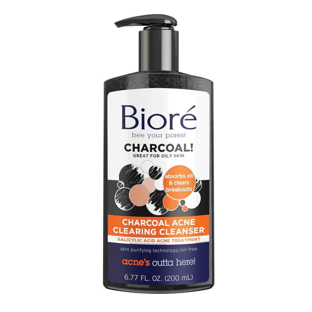 Biore Charcoal Acne Clearing Cleanser for Oily Skin, 6.77 Ounce