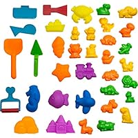 CoolSand Animal Sand Molds and Tools Kit (36 Pcs) - Works with All Other Play Sand Brands - Includes: 10 Dinosaurs, 10 Animals and 12 Beach Molds, and 4 Tools - Sand Not Included