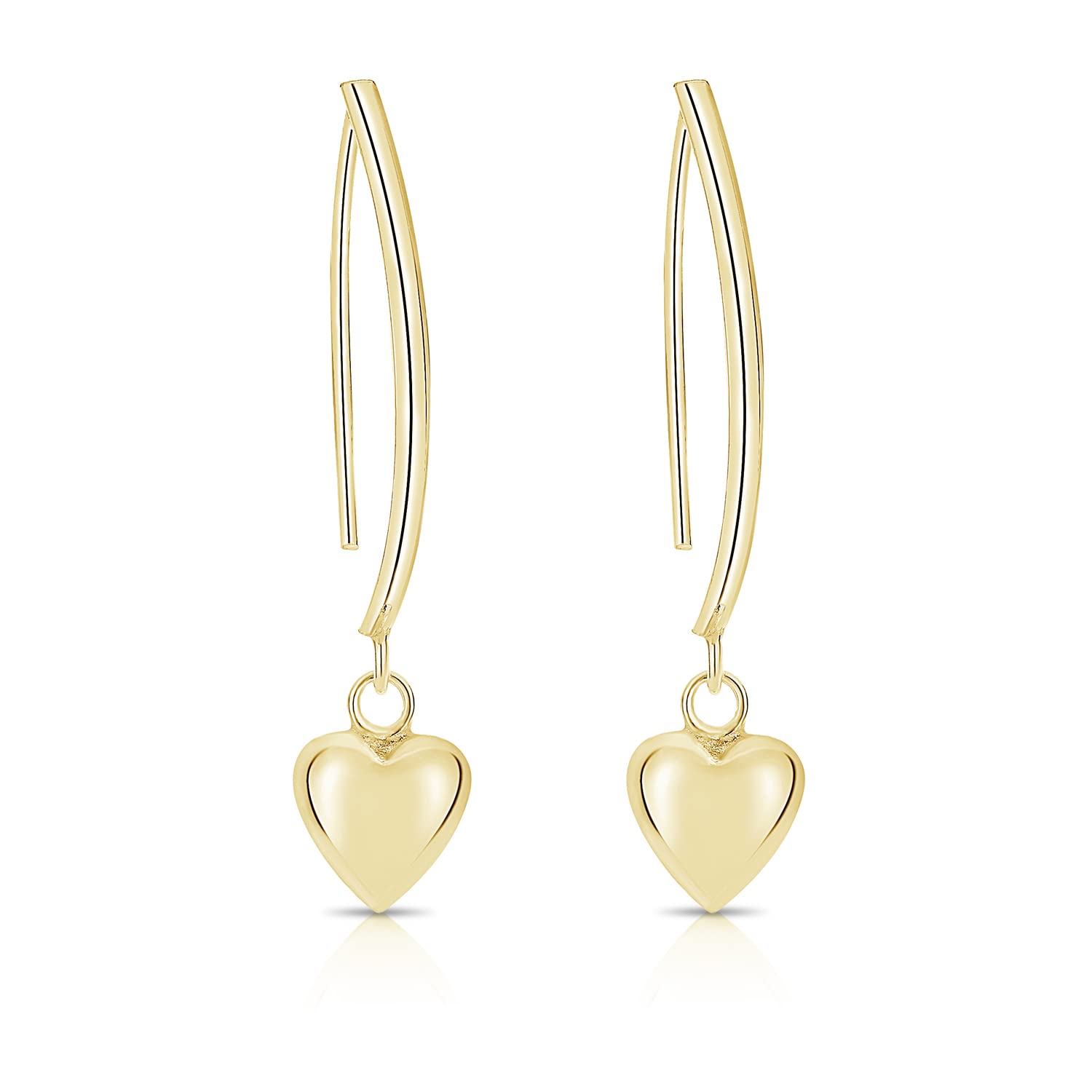 DTPsilver® 925 Sterling Silver Yellow Gold Plated Hook with 7 mm Small Heart Dangle Earrings - Dimensions: 7 x 35 mm