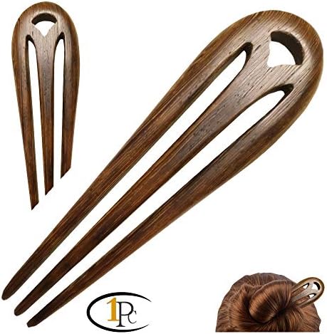 FINGER LOVE Handmade Carved 3-Prong Wood Hair Stick (Wenge)