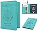 Passport Holder, JUSUN Protective Leather Travel RFID Blocking Wallet Cover Case for Passport, Sky Blue