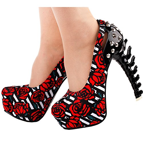 SHOW-STORY-Rock-Butterfly-Stud-Cut-Out-Peep-Toe-Platform-Bone-Heel-PumpsLF80626