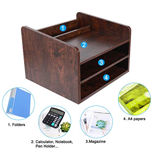 PAG Wood Desktop File Organizer Mail Sorter Magazine Rack Paper Holder