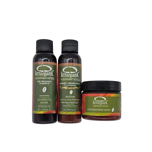 Formaldehyde-Free Organic Keratin Treatment Set (2 oz/60 ml) by Kerarganic  Natural Ingredients that Eliminates Frizz, Reduces Volume, Repairs