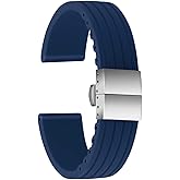 ULLCHRO Silicone Watch Strap Replacement Rubber Watch Band Waterproof Stripe Pattern - 14mm, 16mm, 18mm, 20mm, 22mm, 24mm Watch Bracelet with Stainless Steel Deployment Buckle