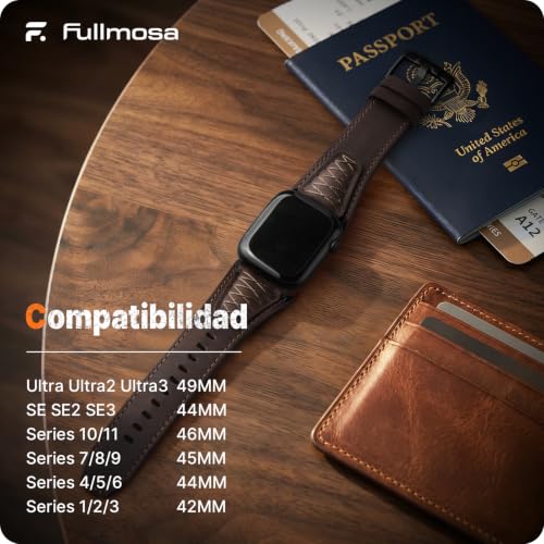 Fullmosa Leather Strap Compatible with Apple Watch Ultra 3/2/1 49mm 46mm 45mm 44mm 42mm Men, Top Grain Leather Replacement Strap for iWatch Series 11 10 9 8 7 6 5 4 3 2 1 and SE 3 2 1