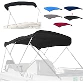 Seapisode 4 Bow Marine Grade Fade and Crack Resistant Bimini Top Replacement Cover, Heavy-Duty Waterproof and UV-proof Sun Shade Boat Canopy,Easy Install Zipper Sleeves Boat Awning/Without Frame,Black