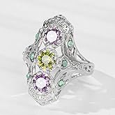Gixaxak Colored Zircon Hollow Ring 925 Sterling Silver Hollow Geometric Colored Gems Women's Ring Vintage Rainbow Zircon Princess Ring Eternity Engagement Wedding Band Ring (Size 10