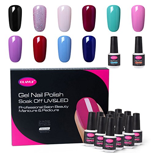 CLAVUZ Gel Nail Polish Set 12PCS Soak Off UV Gel Nail Lacquer with Top and Base Coat Nail Art New Starter Kit 8ML CLAVUZ Gel Nail Polish Set 12PCS Soak Off UV Gel Nail Lacquer with Top and Base Coat Nail Art New Starter Kit 8ML
