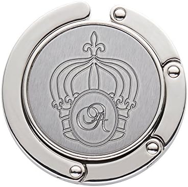 AMAVEL - Handbag Holder with Folding Hook - Crown Engraving - Personalised with [INITIAL] - Bag Hanger from Stainless Steel - Original Gift Ideas - Useful Accessories for Her - Christmas Presents