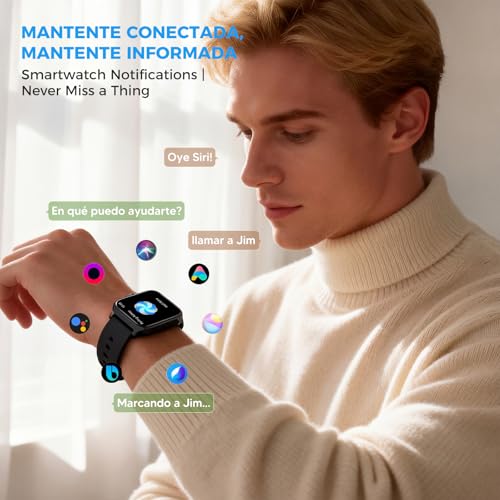 HUSEYTA Reloj Inteligente Hombre Mujer con Llamadas Bluetooth, Smartwatch 1.83" IPX8, Pulsera Actividad con Pulsómetro, Sueño, Compatible iPhone Android Negro(2 Correas: Silicona + Tejida)