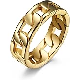 SeiMios Cuban Link Rings for Men, Stainless Steel 7mm Wide Chain Band Ring Size 7-12