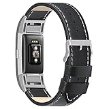 For Fitbit Charge 2 Replacement Bands Large Small, SnowCinda Classic Genuine Leather Wristband With Metal Connectors for Fitbit Charge 2 Heart Rate