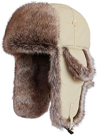 Knitted Russian Women Winter Aviator Trapper Hat with Faux Fur Lining Hat