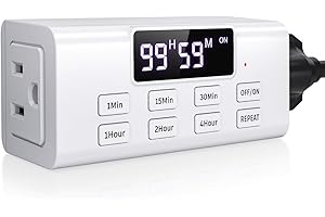 Indoor Countdown Timer Outlet, NEARPOW Auto Shut Off Timers with Large Screen,Customize Countdown,Repeat and Memory Function, Plug In Timers for Electrical Outlet for Charger Lights, 3-Prong 15A/1875W