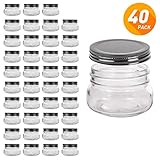 QAPPDA Mini Mason Jars Glass Canning Jars,5 OZ Jelly Jars With Regular Lids(Black) Small Jars for Honey,Jam,Favors,Baby Foods,Spice Jars 40 PACK