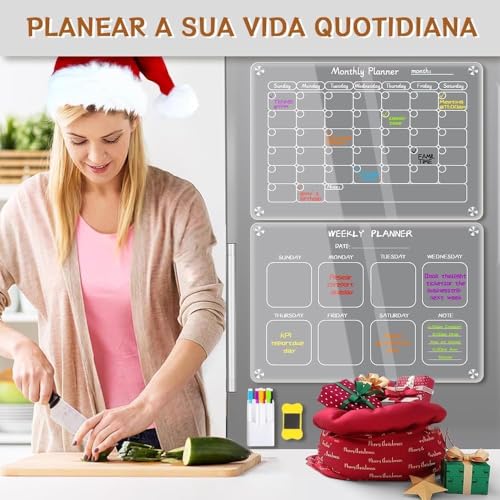 Planner Mensal, Quadro Planner, 40x30CM, Set de 2 com 6 Canetas Planner Mensal, Quadro Organizador de Tarefas, Calendários Magnético Acrílico para Geladeira, Planejamento Mensal