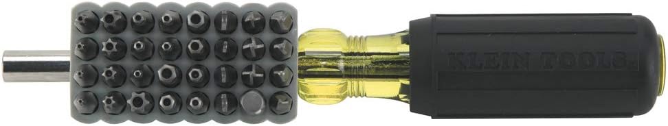 Klein Tools 32510 Magnetic Multibit Screwdriver with Sturdy Torx, Hex, Spanner, Tri-Wing, Torq and Nut Tamperproof Bits and Storage Block - - 