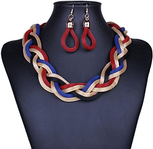FURONG 5 Colors Fashion Choker Bib Necklace Hand Knitting Rope Necklace Chain Set
