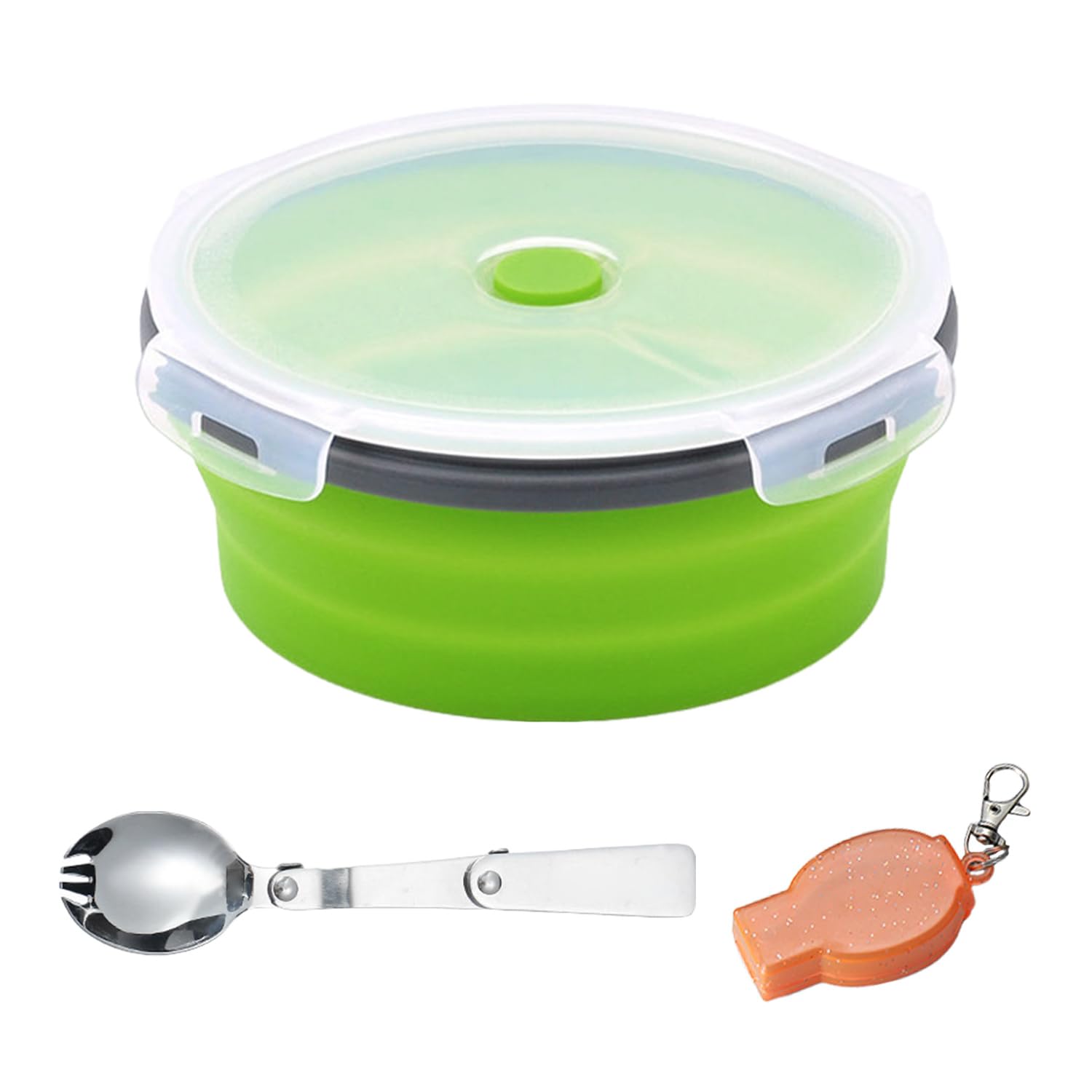 USHXVG 1 Piece of 1200Ml Folding Bowl, 1 Piece of Spoon and Fork with Storage Box, Silicone Bowl, Camping Bowl and Tableware Set, Foldable Camping Bowl