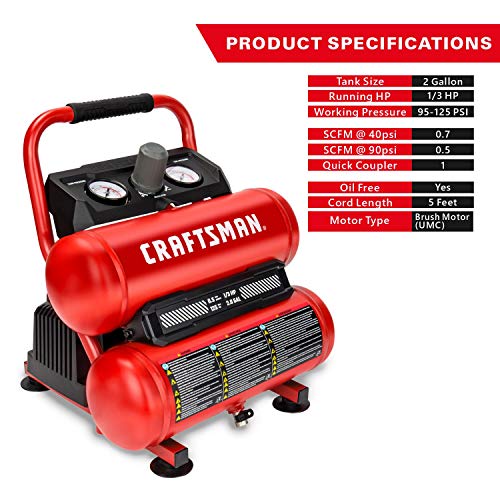 CRAFTSMAN Air Compressor, 2 Gallon Portable Air Compressor, Twin Tank