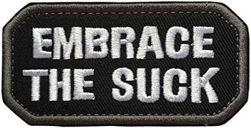 SpaceCar Embrace The Suck Funny Military Army Tactical Morale Desert Badge Embroidery Hook & Loop Decor Patch 3.15"1.57" Sized