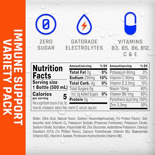 PROPEL IMMUNE SUPPORT WITH VITAMIN C + ZINC, 3 FLAVOR VARIETY PACK, 16 FL OZ (PACK OF 12)